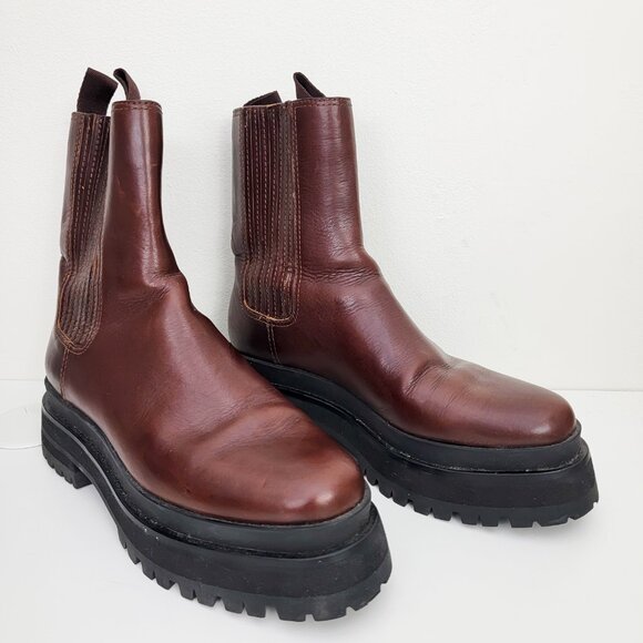 Loeffler Randall Toni Lug Sole Platform Boots Espresso Brown 8.5 - Picture 2 of 10